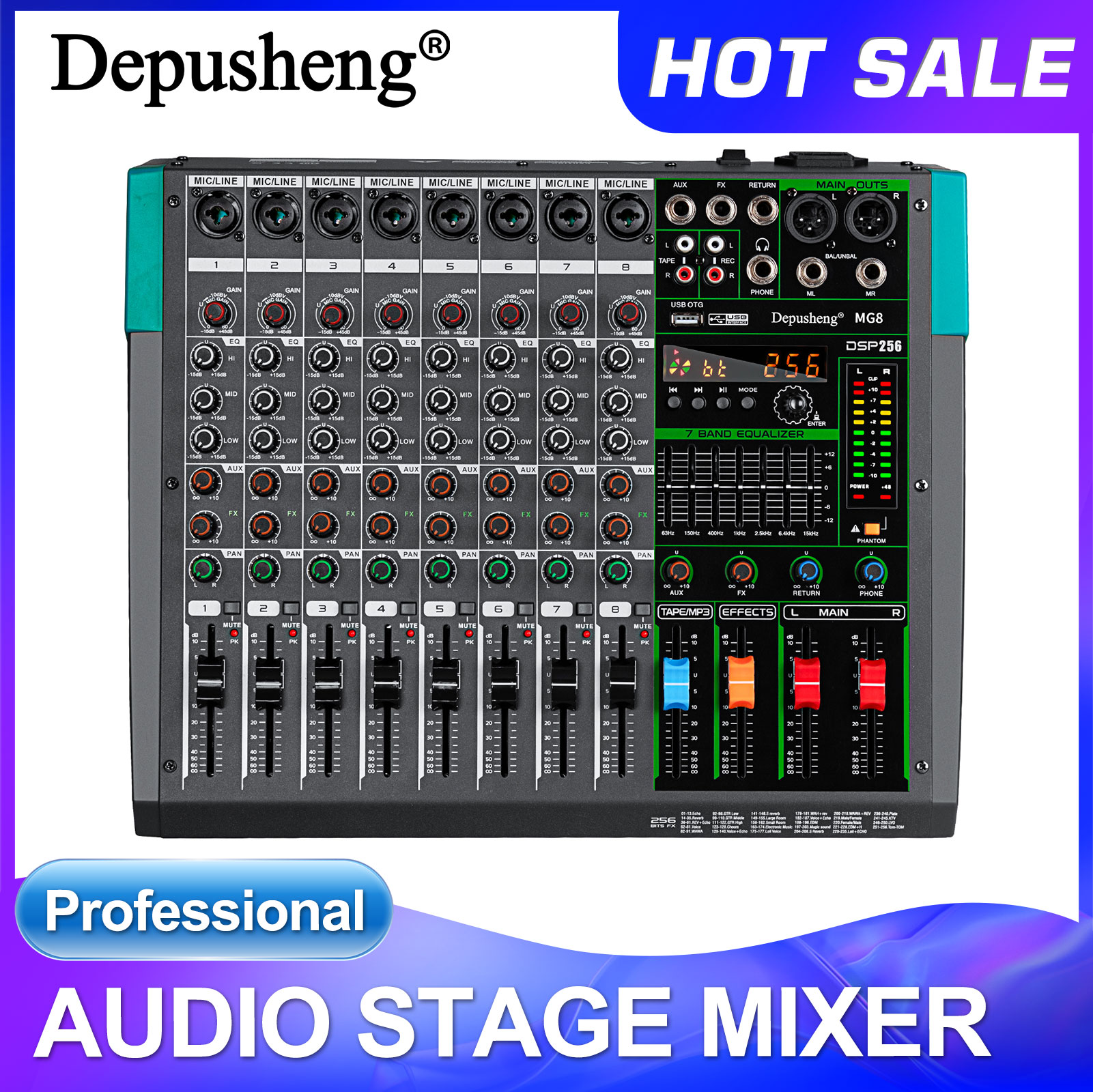 Audio Mixer 4 Channel - Profesjonalny mikser audio Depusheng MG8 8-kanałowy,