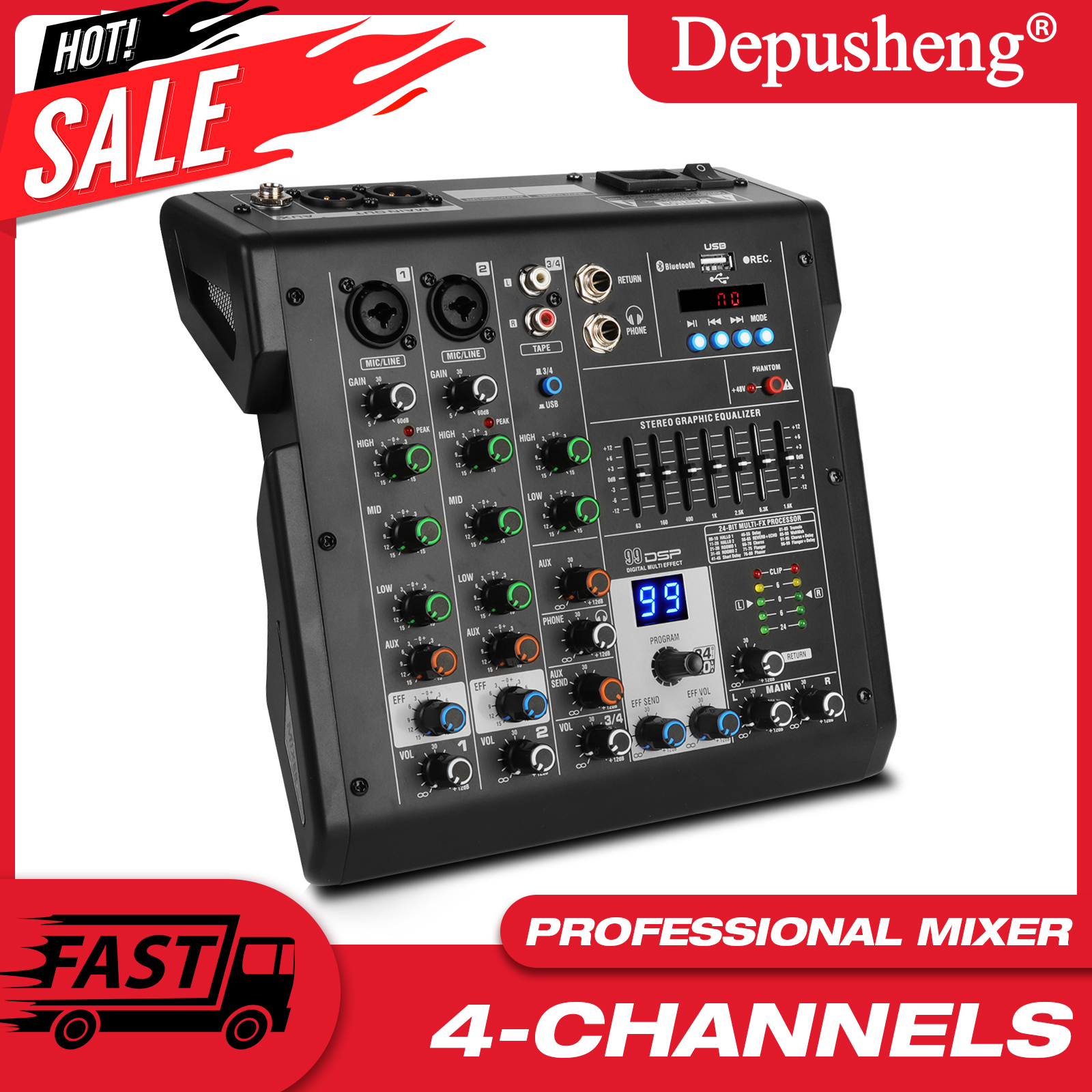 Audio Mixer 4 Channel - 4-kanałowy mikser audio Interfejs audio z