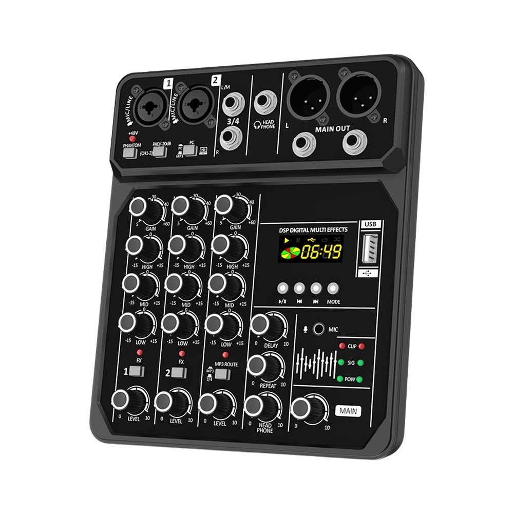 Audio And Music Mixer - Przenośny 4-kanałowy mikser audio z obsługą