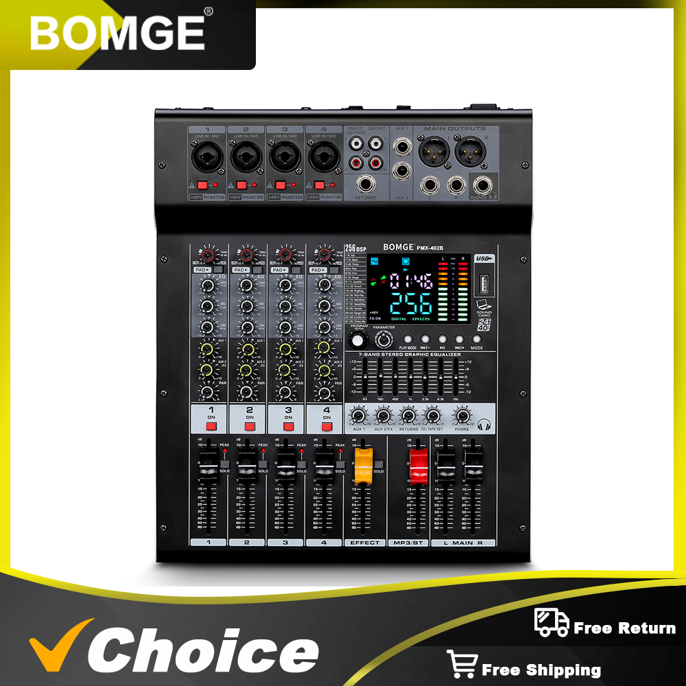 Audio Mixer 4 Channel - Profesjonalny mikser audio BOMGE PMX-402B 4-kanałowy
