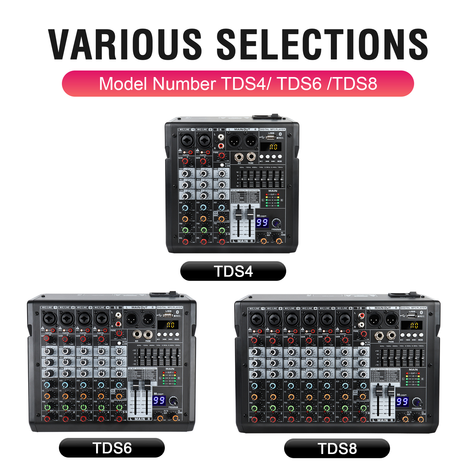 Audio Mixer 4 Channel - Mikser audio Gooermi TDS 4/6/8-kanałowy USB