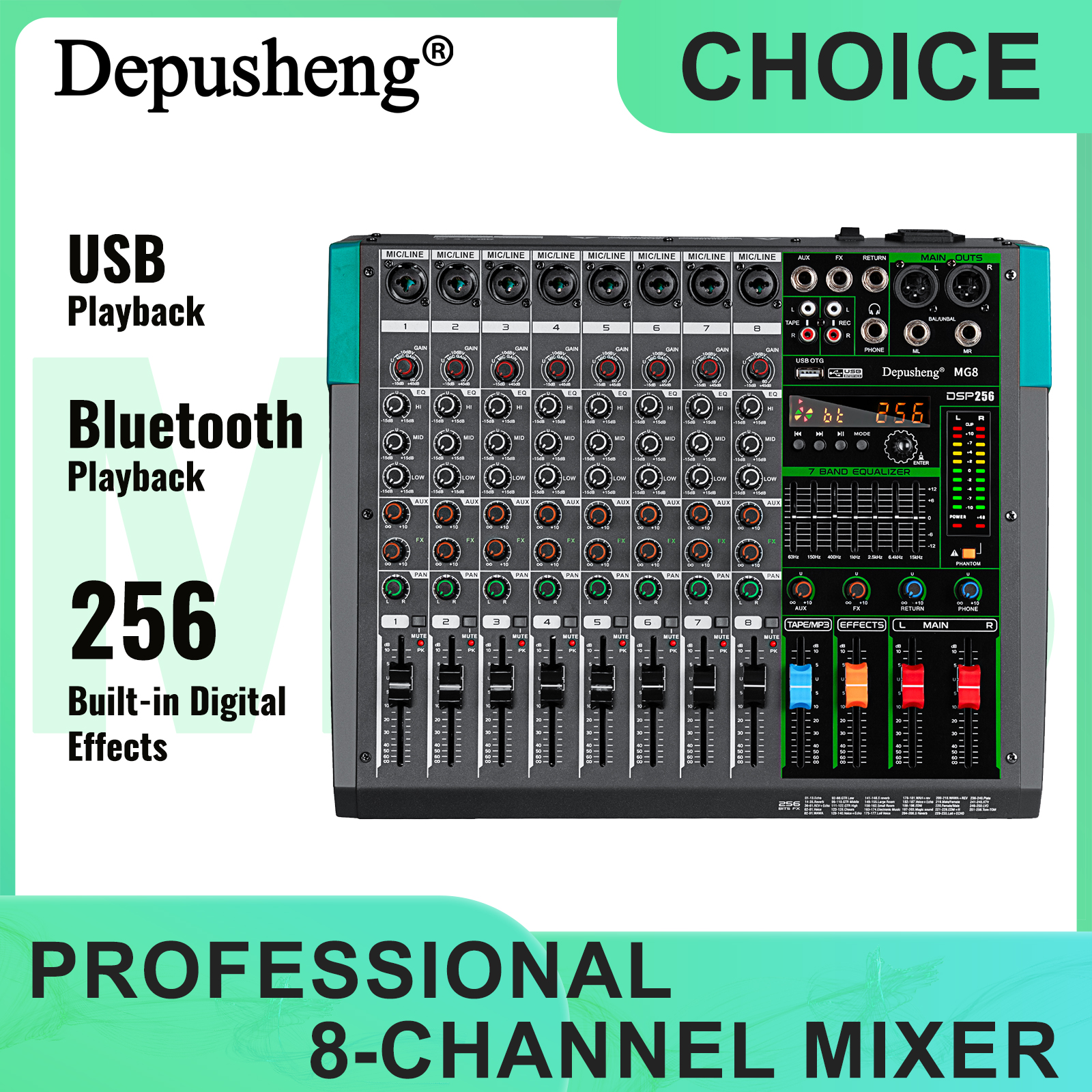 Audio Mixer 4 Channel - Profesjonalny mikser audio Depusheng MG8 8-kanałowa