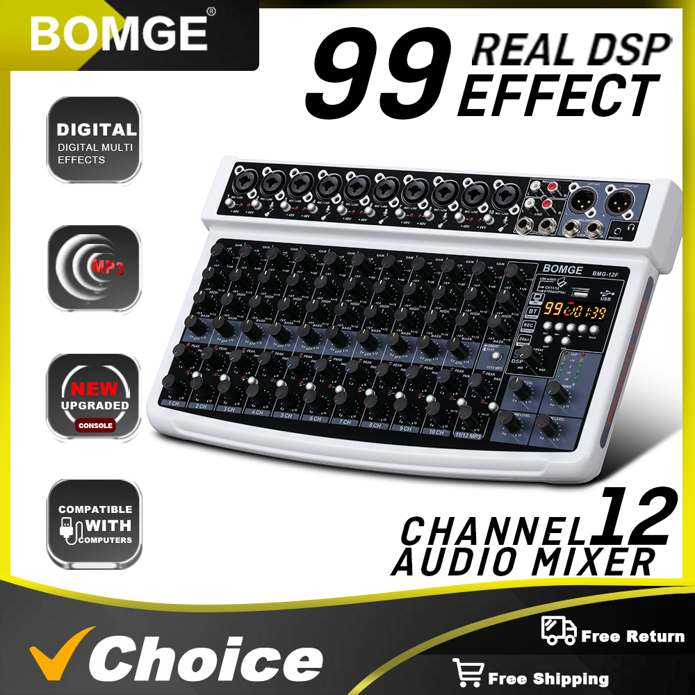 Audio Mixer 4 Channel - BOMGE 12-kanałowy profesjonalny mikser audio, gniazdo