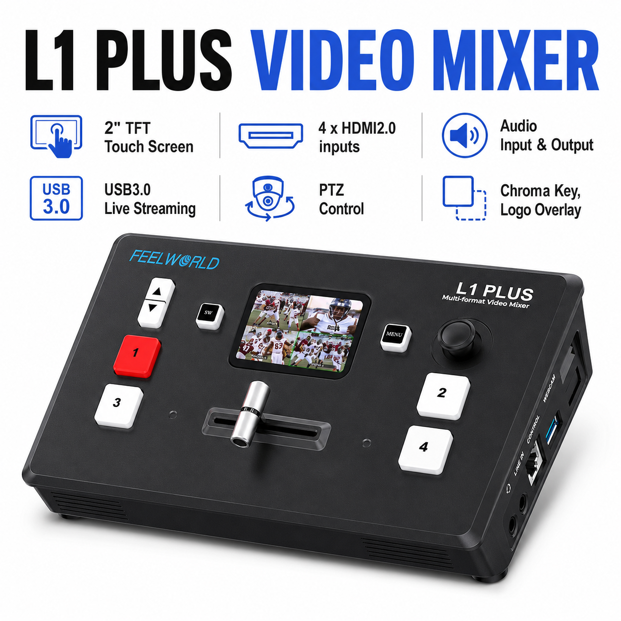Audio Mixer 4 Channel - FEELWORLD L1 PLUS Wielokamerowy Mikser Wideo