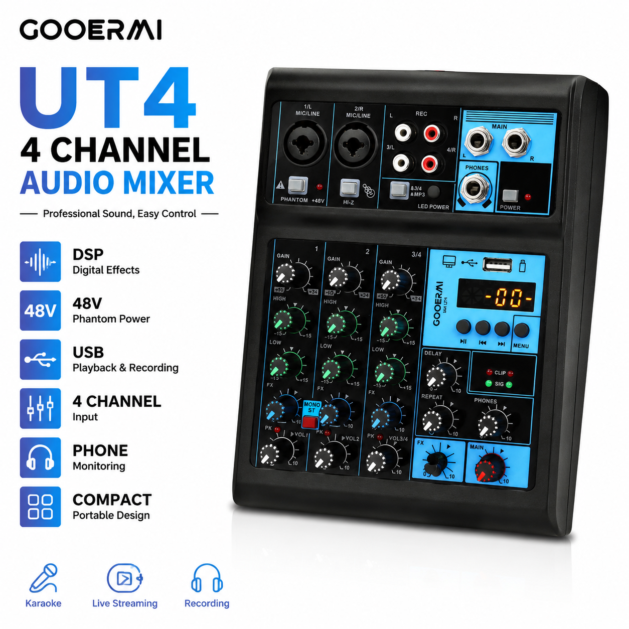 GOOERMI UT4 4-kanałowy mikser  – Audio Mixer 4 Channel recenzja i cena