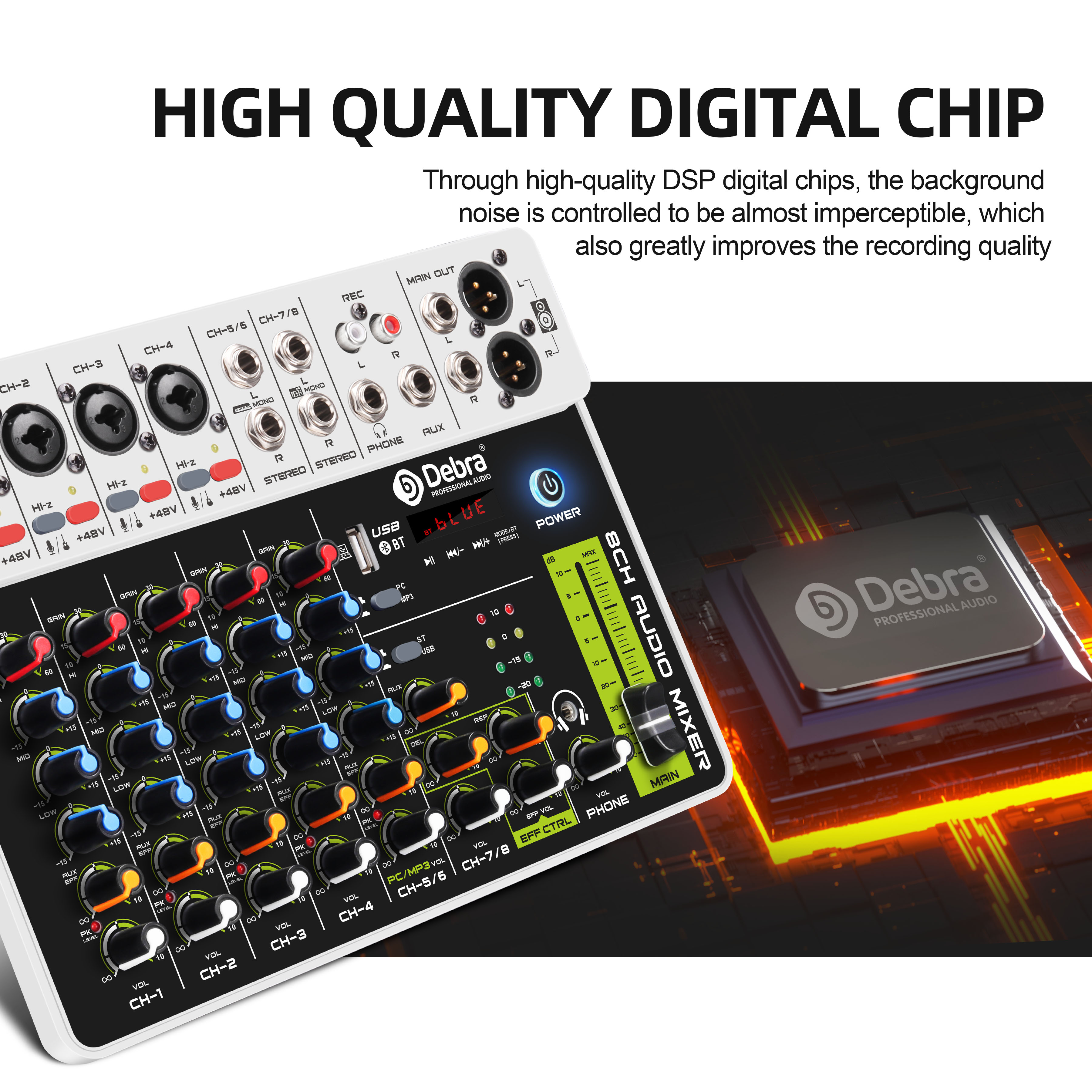 Mikser audio Debra V4/V8, kont – Audio Mixer 4 Channel recenzja i cena